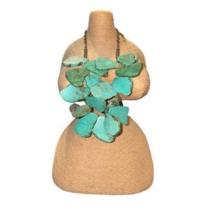 Turquoise Polished Slab Southwestern Natural Chunky Statement Necklace LS